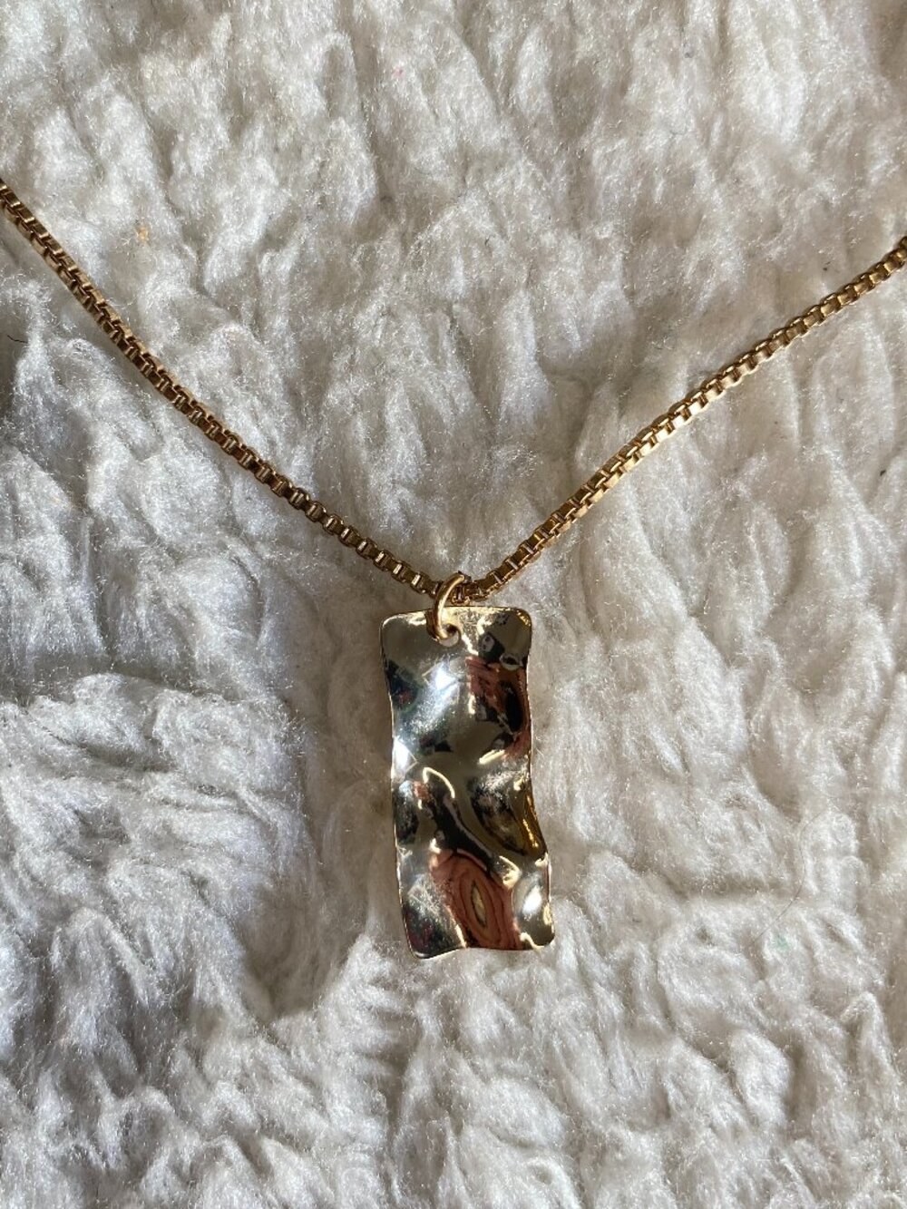 Gold Tone Rectangular Abstract Pendant Necklace